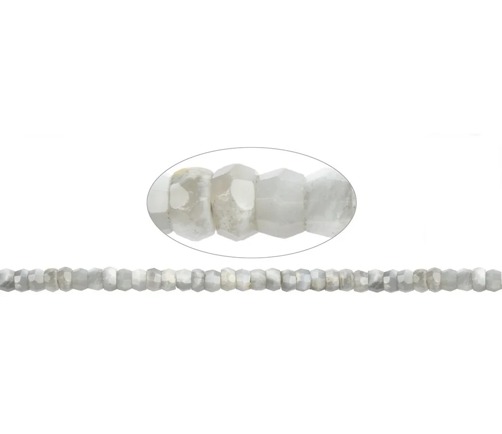 Heilstein & Edelstein-Strang - Button, Mondstein, facettiert, 05-06 x 08-09mm