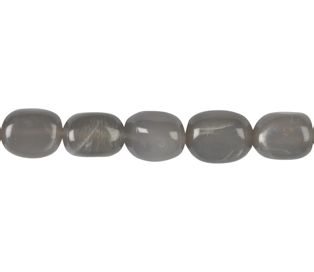 Heilstein & Edelstein-Strang - Nuggets, Mondstein (dunkelgrau), 15-16 x 10-12mm