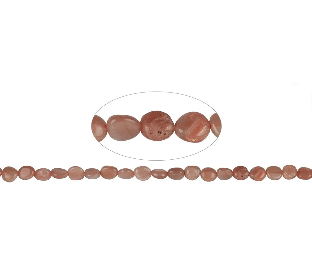 Heilstein & Edelstein-Strang - Nuggets flach, Mondstein (orange), 10-12 x 08-10mm