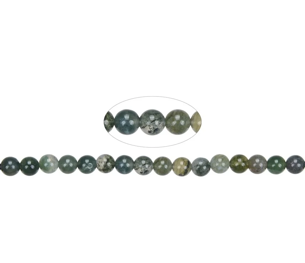 Heilstein & Edelstein-Strang - Kugeln, Moosachat, 06mm