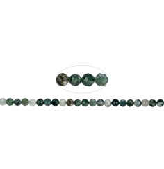 Heilstein & Edelstein-Strang - Kugeln, Moosachat, facettiert, 04mm