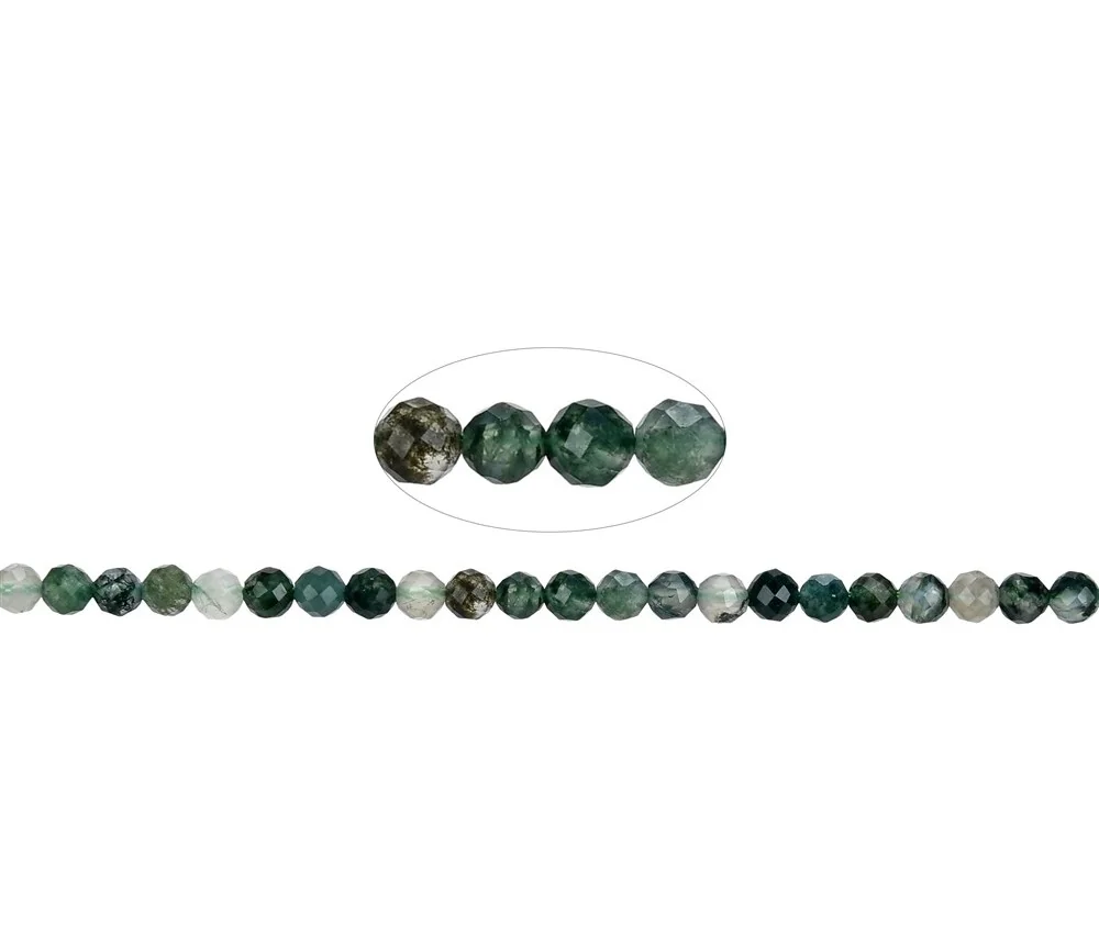 Heilstein & Edelstein-Strang - Kugeln, Moosachat, facettiert, 04mm