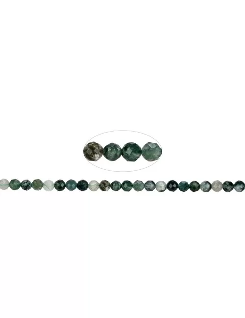 Heilstein & Edelstein-Strang - Kugeln, Moosachat, facettiert, 04mm
