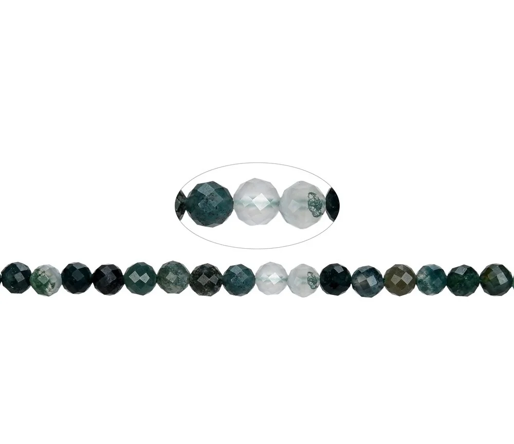 Heilstein & Edelstein-Strang - Kugeln, Moosachat, facettiert, 06mm