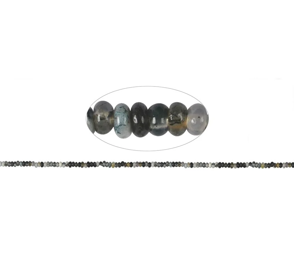 Heilstein & Edelstein-Strang - Button, Moosachat, 02-03 x 05mm