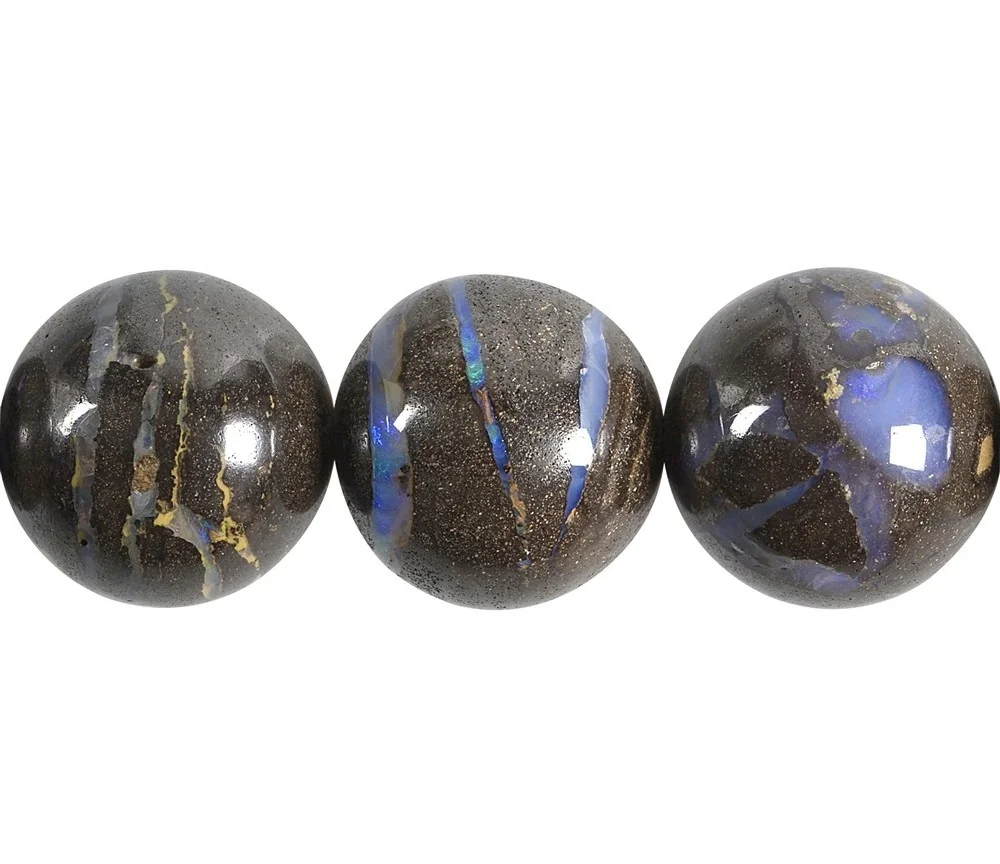 Heilstein & Edelstein-Strang - Kugeln, Boulder-Opal, 19,5 - 25mm, Unikat Nr. 05
