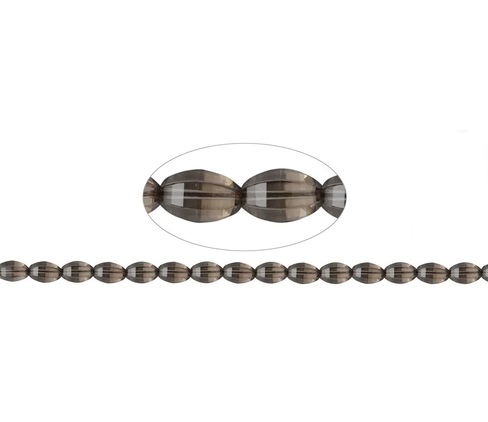 Heilstein & Edelstein-Strang - Spindel, Rauchquarz, facettiert, 12 x 07-08mm