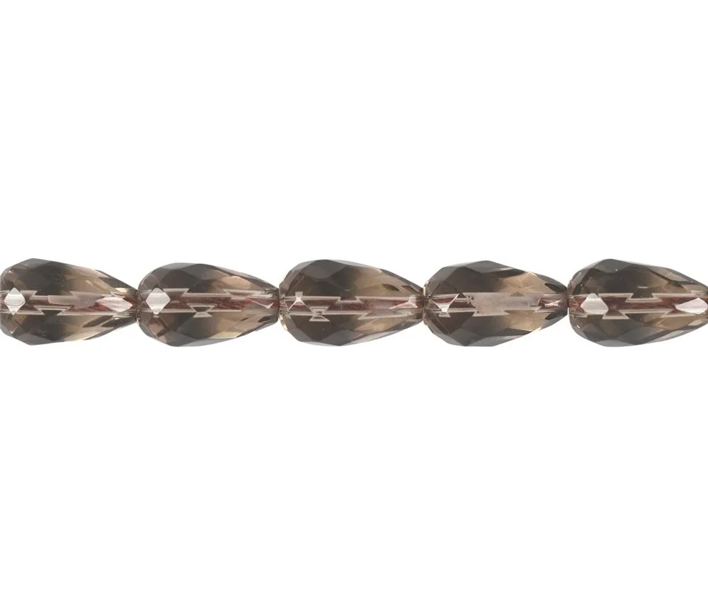 Heilstein & Edelstein-Strang - Tropfen, Rauchquarz, facettiert, 15 x 10mm
