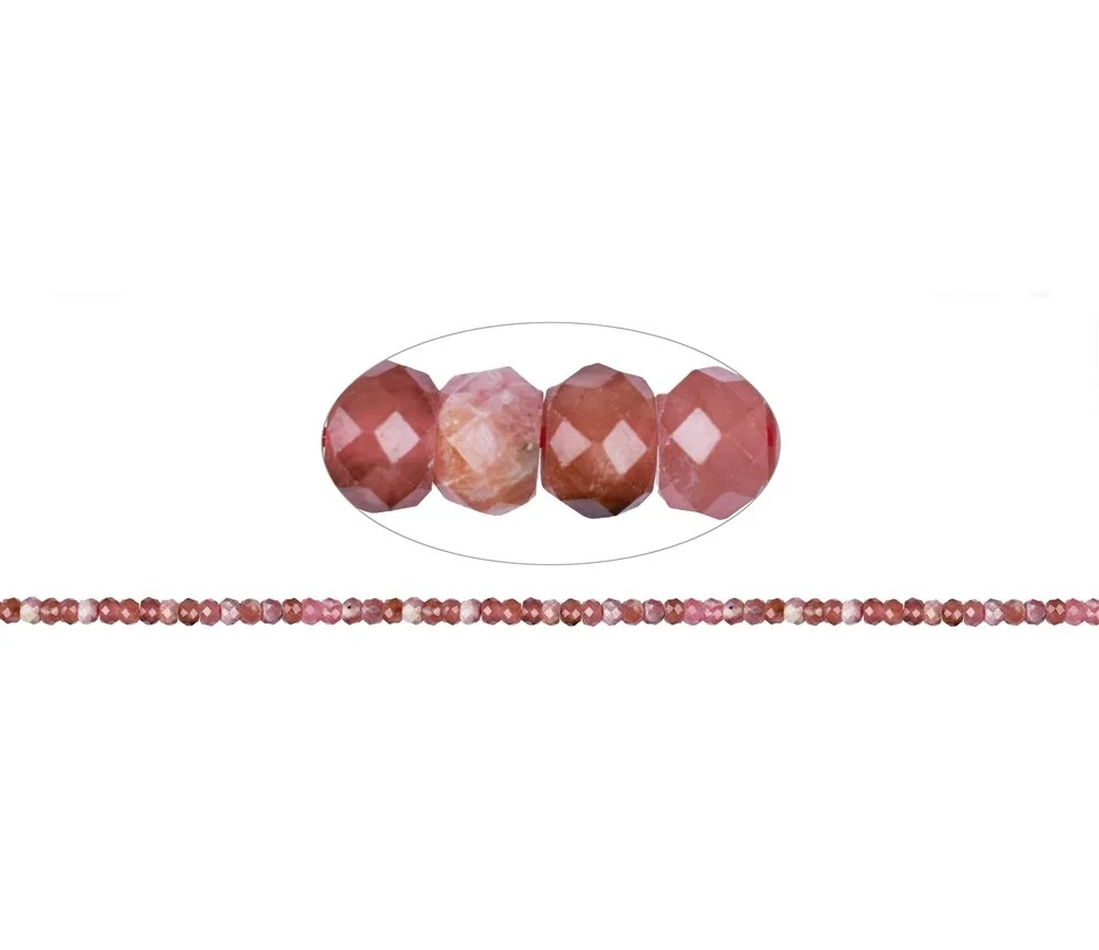 Heilstein & Edelstein-Strang - Button, Rhodochrosit, facettiert, 02-03 x 04mm