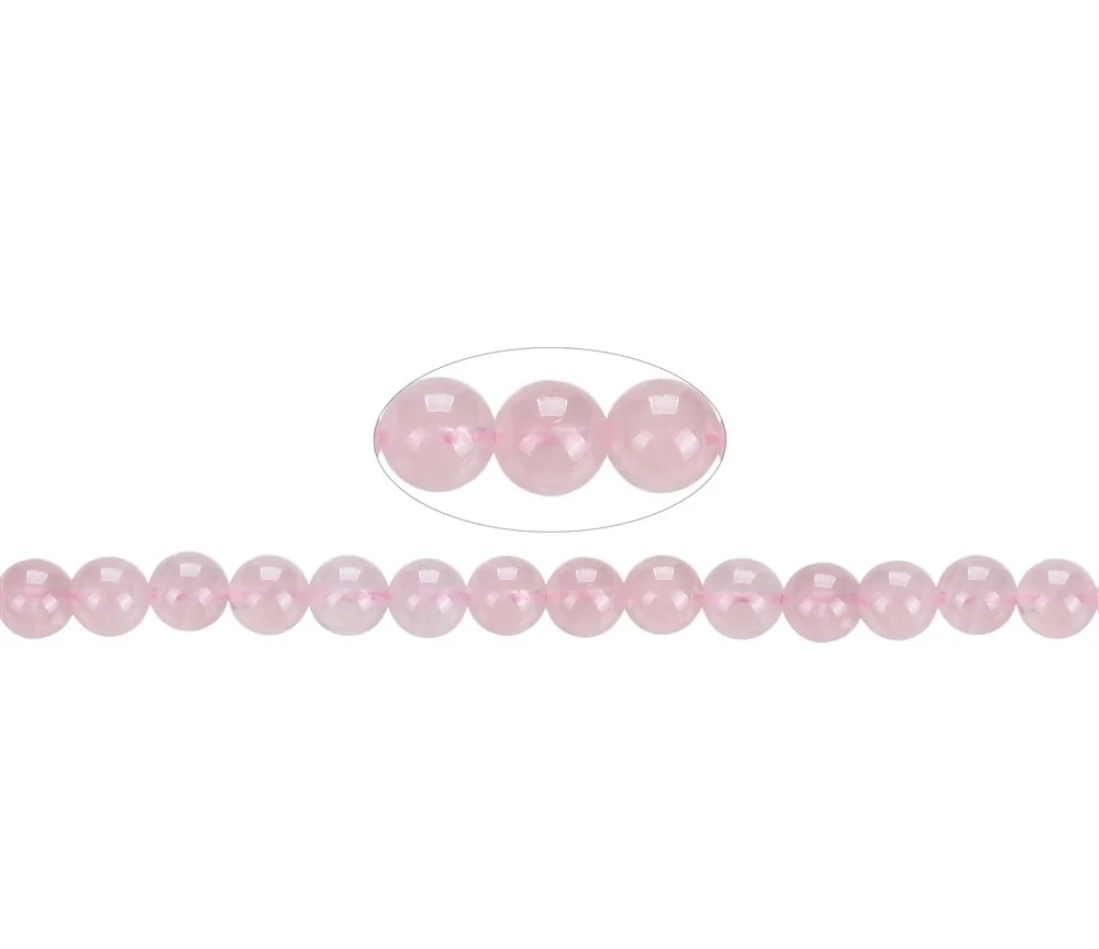 Heilstein & Edelstein-Strang - Kugeln, Rosenquarz A+ (semi-transparent), 08mm