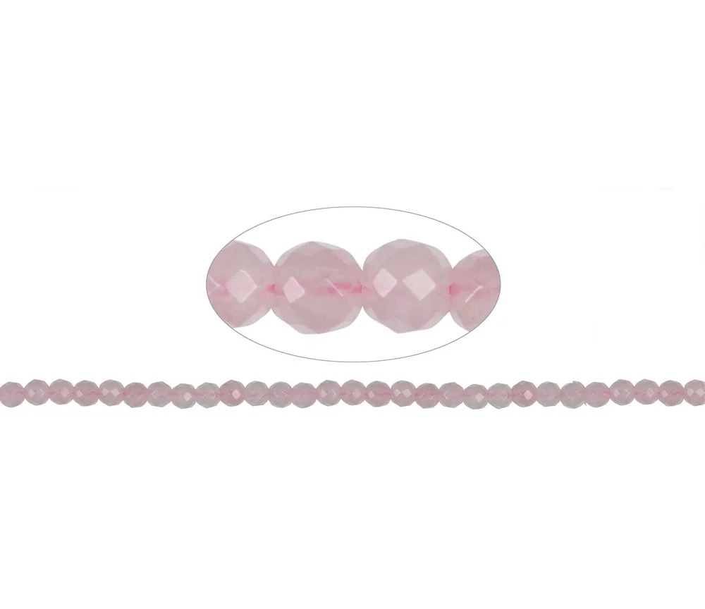 Heilstein & Edelstein-Strang - Kugeln, Rosenquarz, facettiert, 08mm