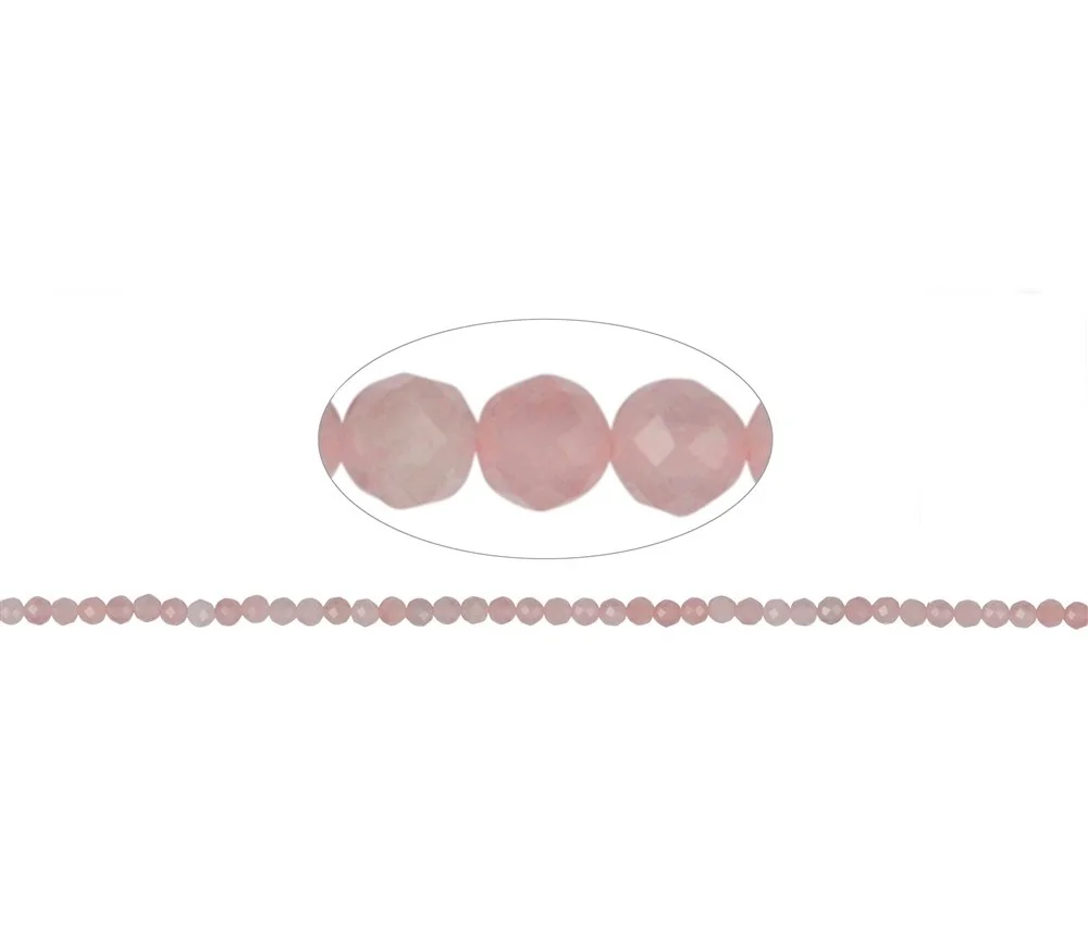 Heilstein & Edelstein-Strang - Kugeln, Rosenquarz, facettiert, 03mm (39cm)