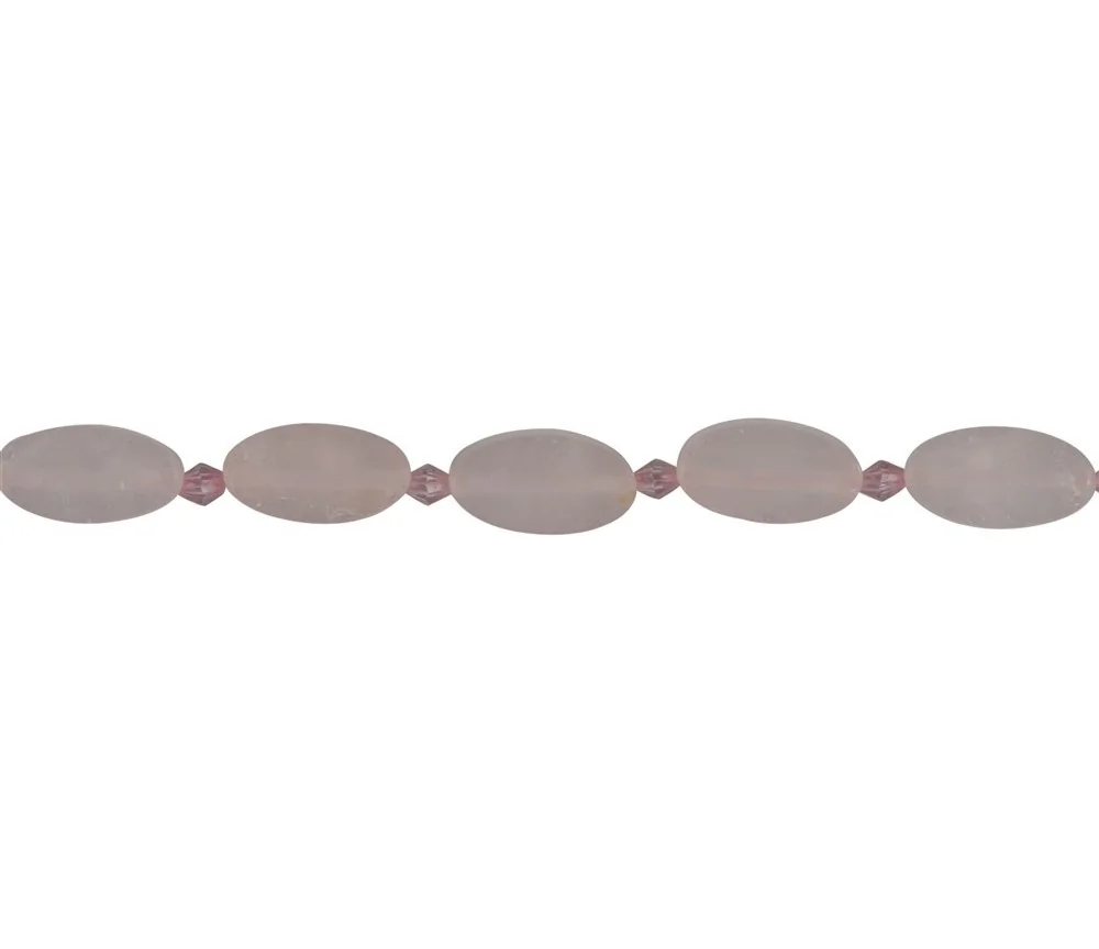 Heilstein & Edelstein-Strang - Linse eckig, Rosenquarz, matt, 12 x 08mm