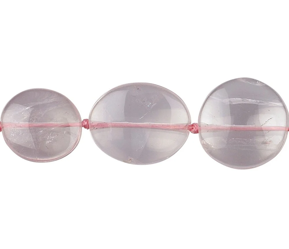 Heilstein & Edelstein-Strang - Freeform flach, Rosenquarz extra, 18 - 22mm