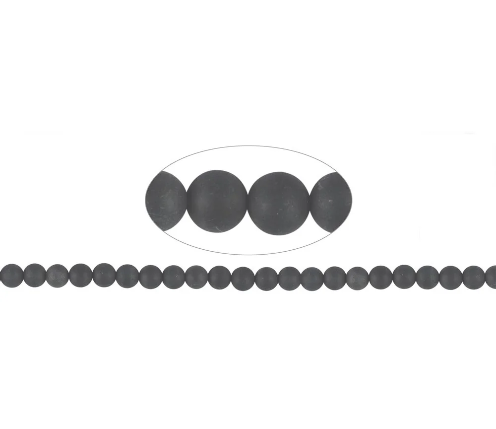 Heilstein & Edelstein-Strang - Kugeln, Schörl (stab.), matt, 08mm (39cm)