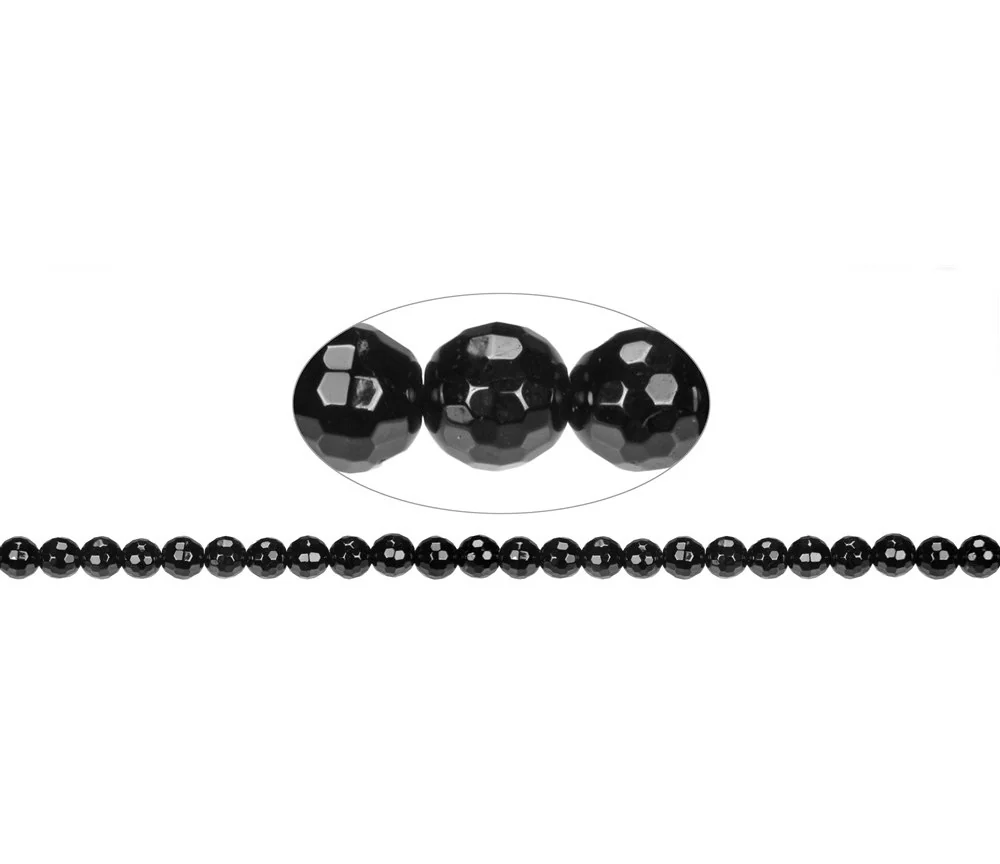 Heilstein & Edelstein-Strang - Kugeln, Schörl (stab.), facettiert, 08mm