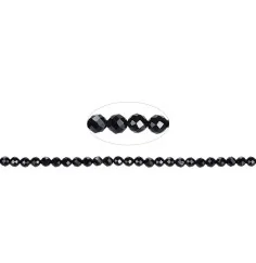 Heilstein & Edelstein-Strang - Kugeln, Schörl (stab.), facettiert, 02mm (39cm)