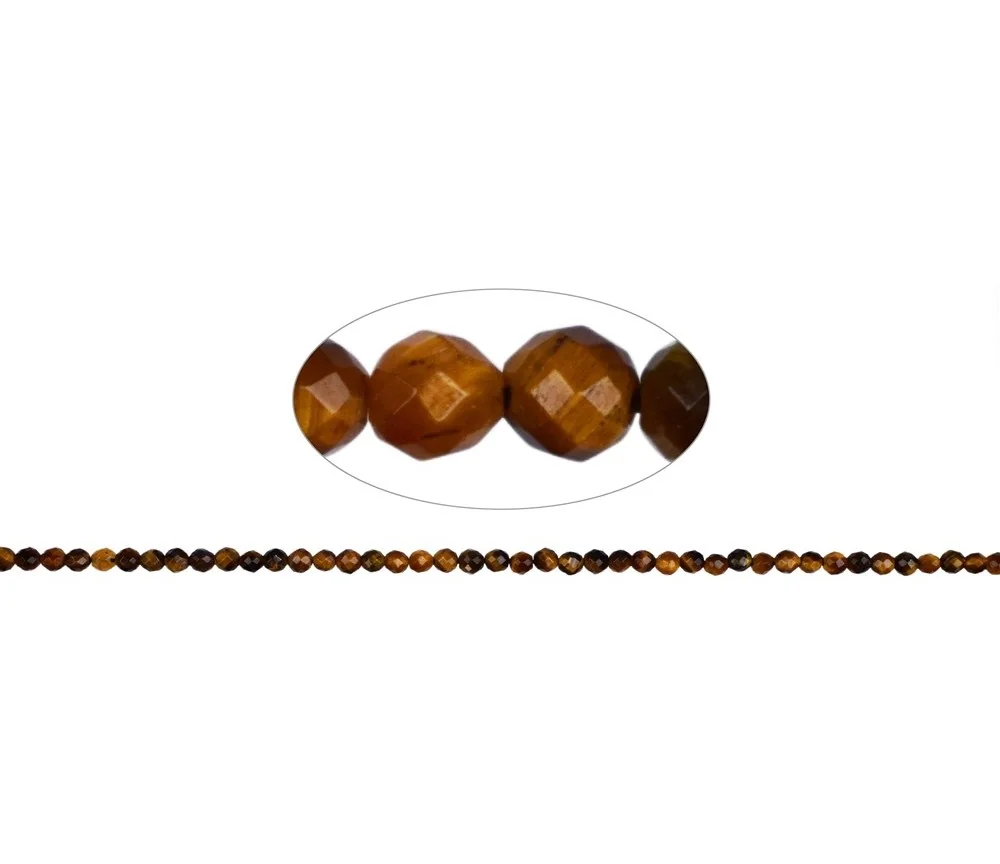 Heilstein & Edelstein-Strang - Kugeln, Tigerauge, facettiert, 02mm