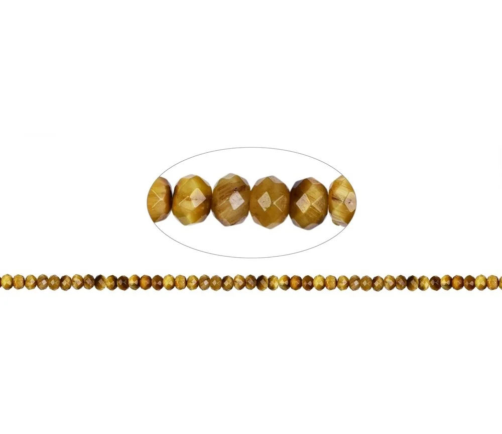 Heilstein & Edelstein-Strang - Button, Tigerauge (gelb), facettiert, 05 x 08mm (38cm)