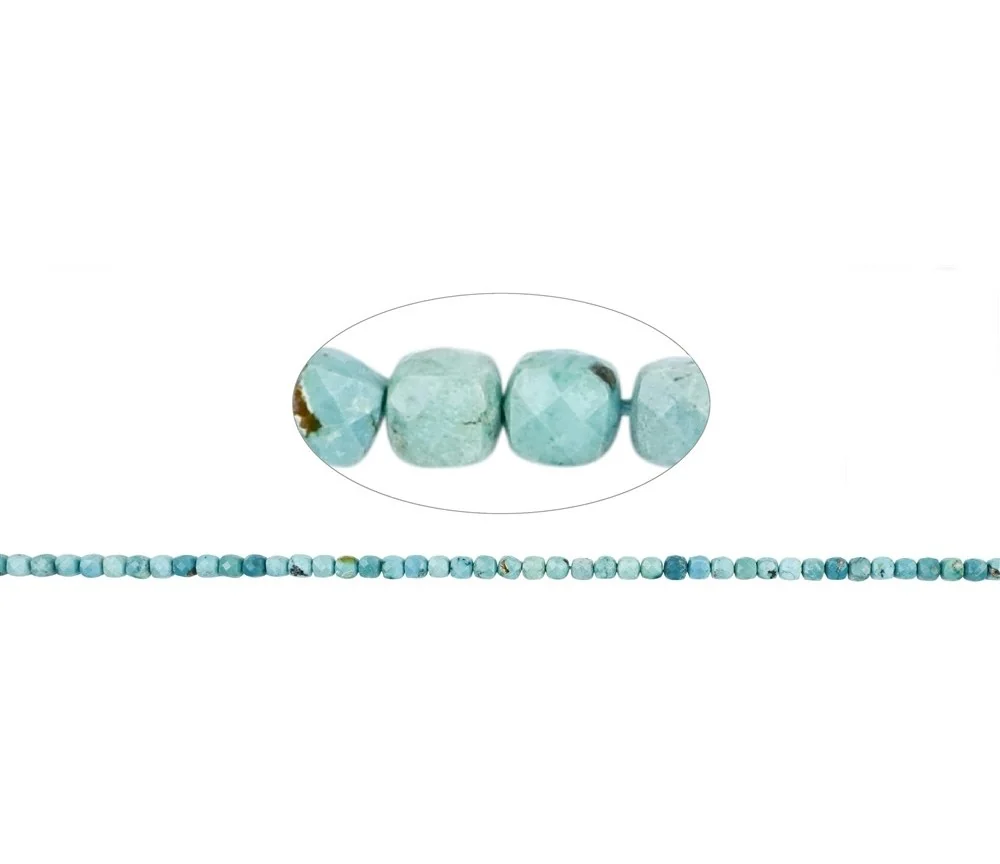 Heilstein & Edelstein-Strang - Würfel, Türkis (stab.), facettiert, 03mm (39cm)