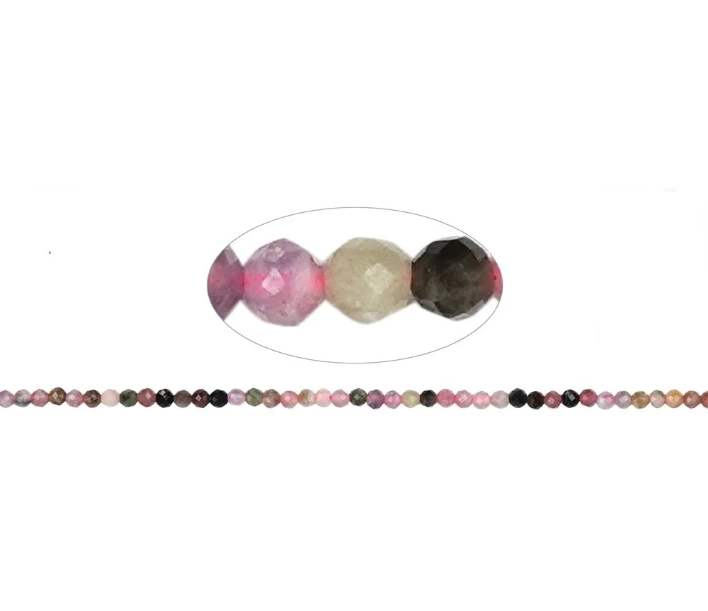 Heilstein & Edelstein-Strang - Kugeln, Turmalin (bunt) A, facettiert, 02,5 - 03,0mm