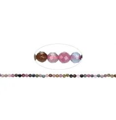 Heilstein & Edelstein-Strang - Kugeln, Turmalin (bunt/pink), facettiert, 02 - 02,5mm (38cm)