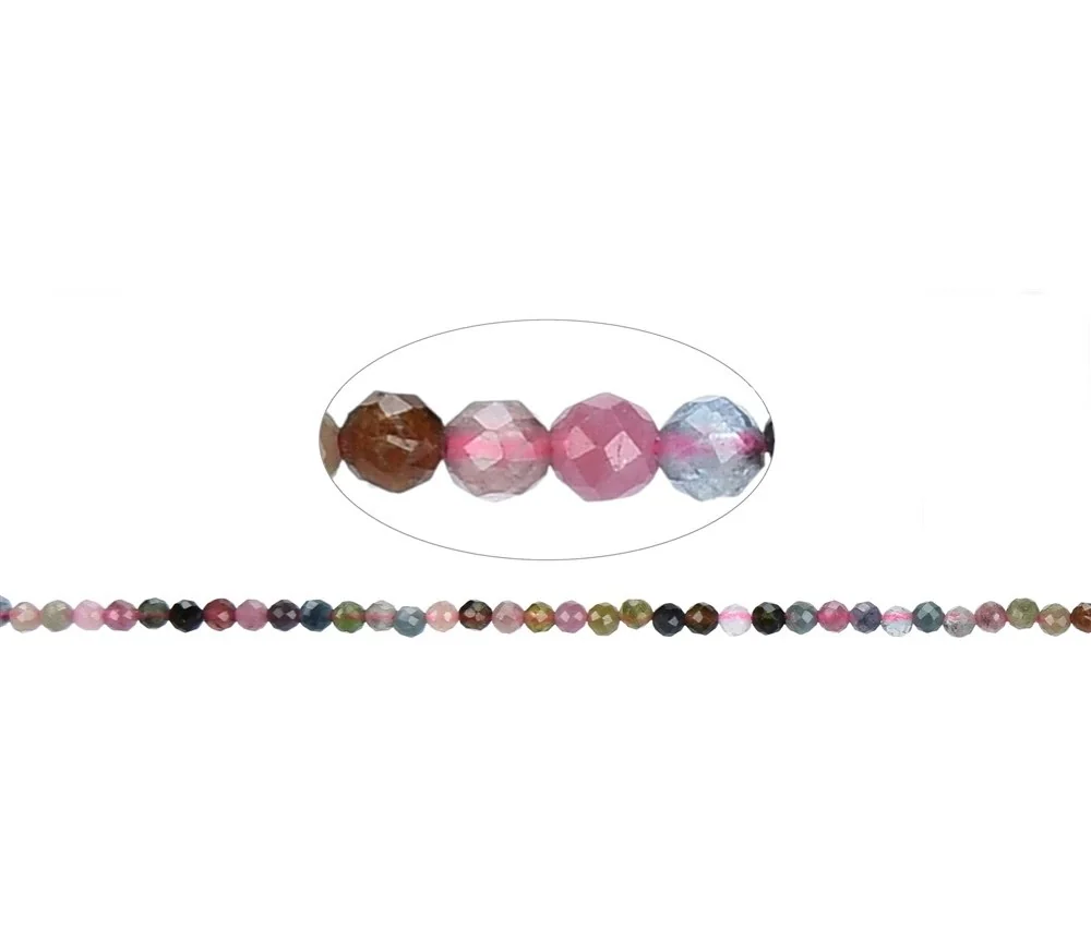Heilstein & Edelstein-Strang - Kugeln, Turmalin (bunt/pink), facettiert, 02 - 02,5mm (38cm)