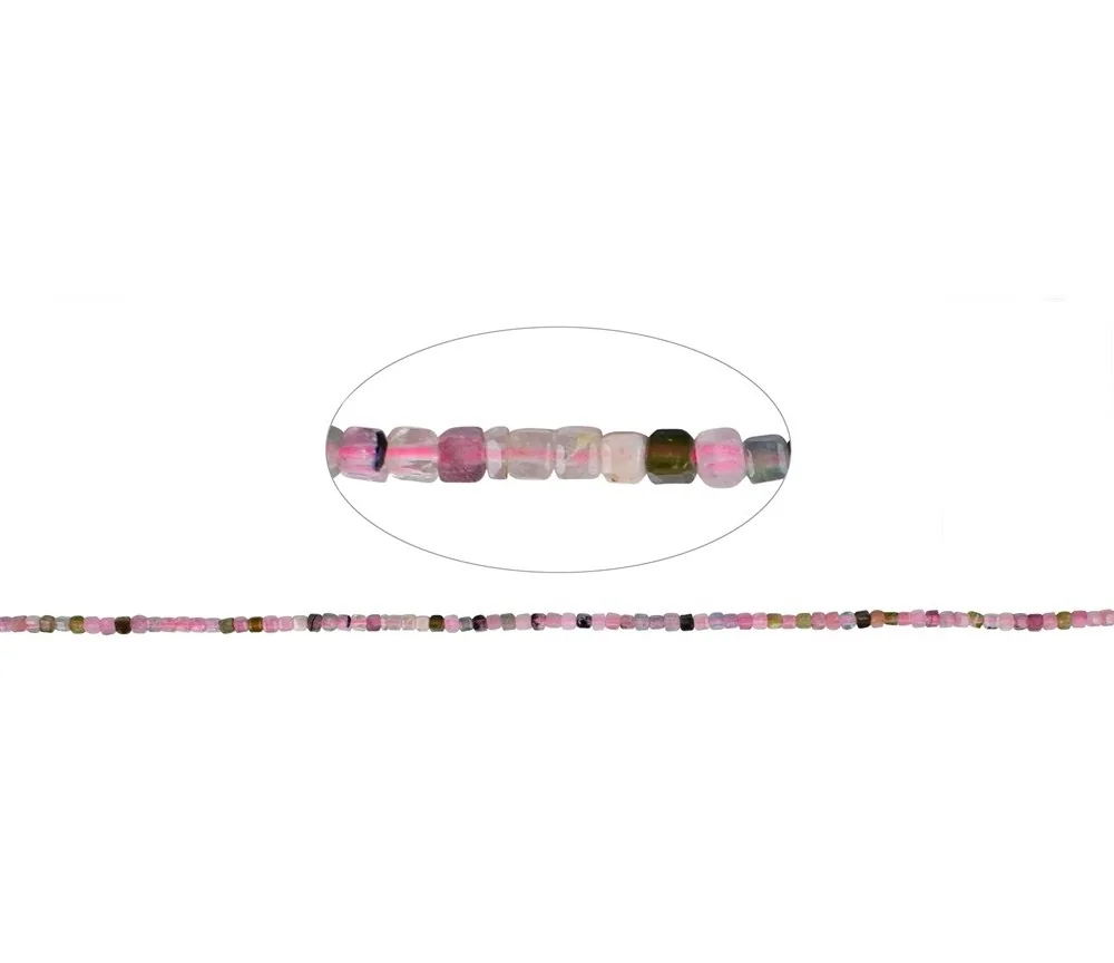 Heilstein & Edelstein-Strang - Würfel, Turmalin (rosa/Bunt), facettiert, 02mm (39cm)