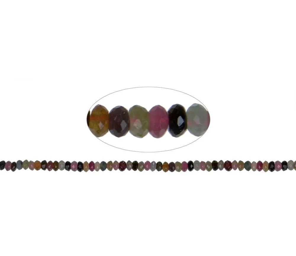 Heilstein & Edelstein-Strang - Button, Turmalin (bunt), facettiert, 04 x 06mm
