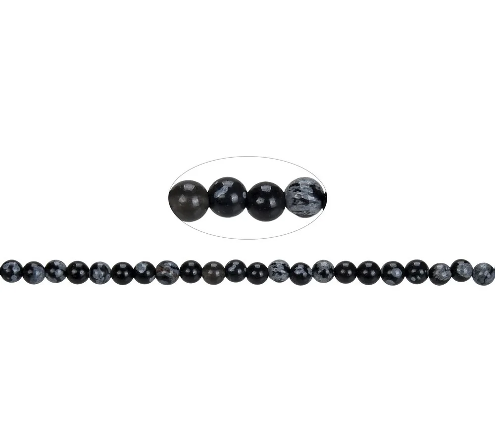 Heilstein & Edelstein-Strang - Kugeln, Obsidian (Schneeflockenobsidian), 04mm (38cm)