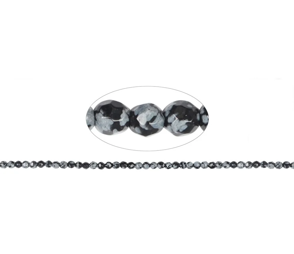Heilstein & Edelstein-Strang - Kugeln, Obsidian (Schneeflockenobsidian), facettiert, 04mm