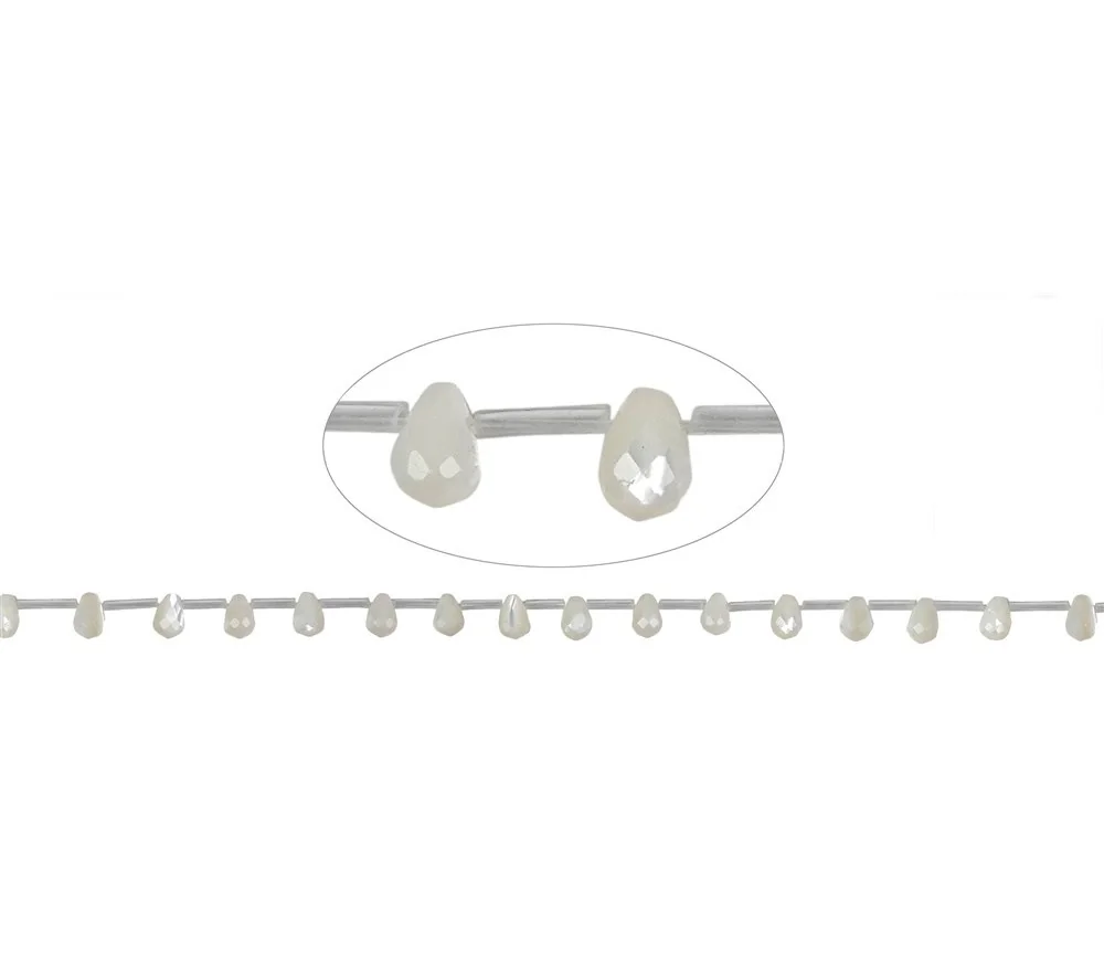 Heilstein & Edelstein-Strang - Tropfen, Perlmutt (hell), facettiert, 06 x 09mm