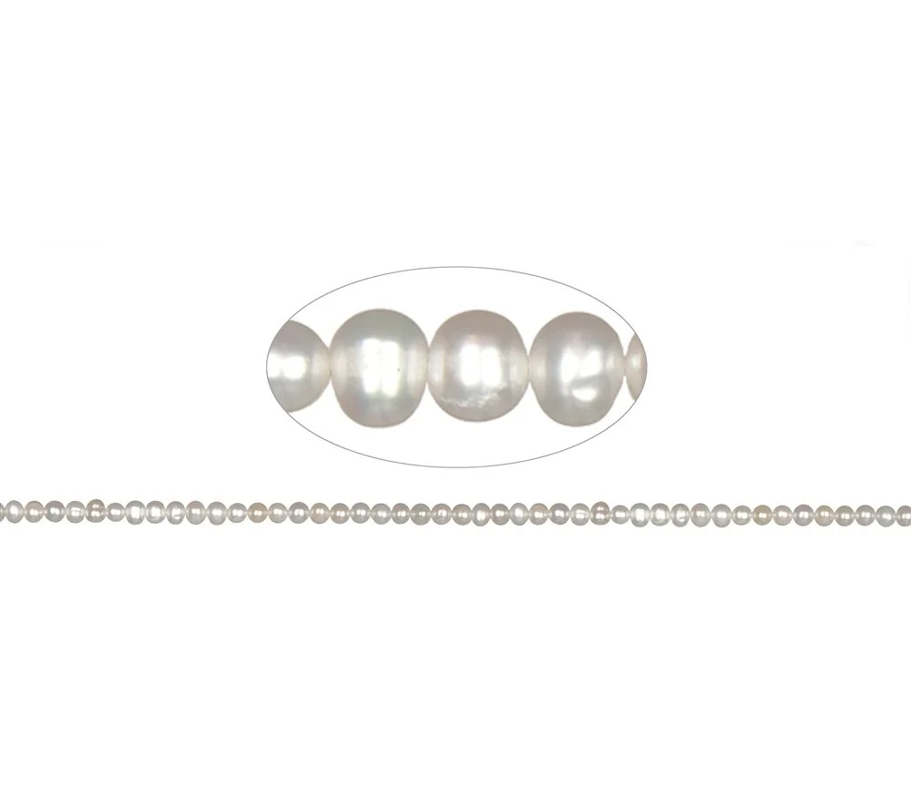 Heilstein & Edelstein-Strang - rund, Süßwasser-Perle A, weiß, 04-04,5mm