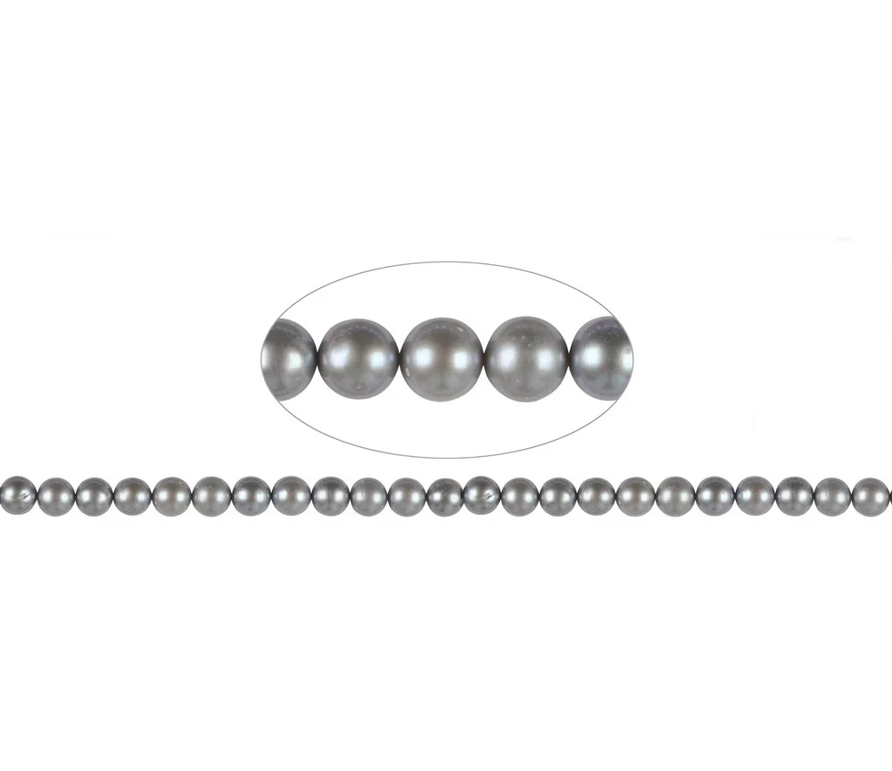 Heilstein & Edelstein-Strang - rund, Süßwasser-Perle AA, grau (gef.), 07-07,5mm