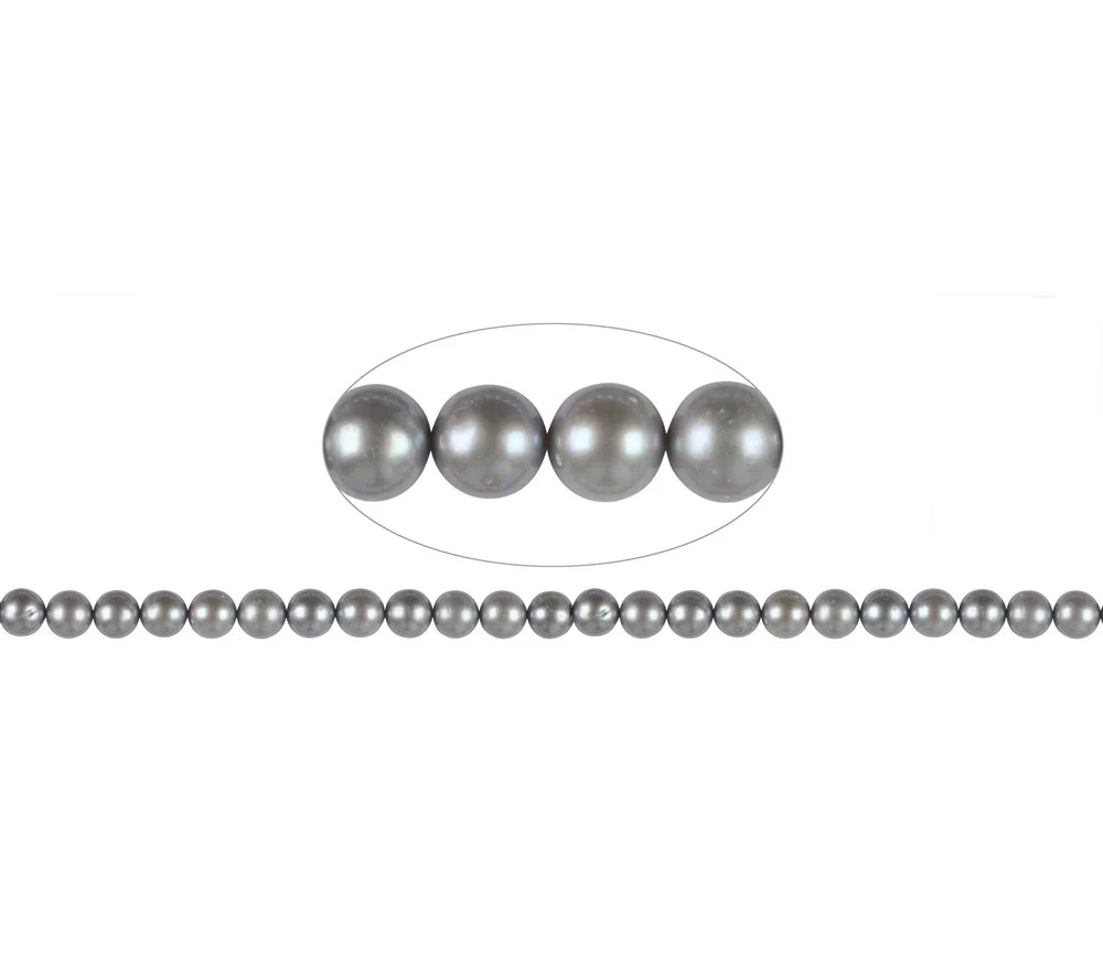 Heilstein & Edelstein-Strang - rund, Süßwasser-Perle AA, grau (gef.), 08-08,5mm