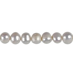 Heilstein & Edelstein-Strang - Potatoe, Süßwasser-Perle AB, weiß-creme, 07 x 09-10mm (37cm)