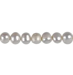 Heilstein & Edelstein-Strang - Potatoe, Süßwasser-Perle AB, weiß-creme, 07 x 09-10mm (37cm)