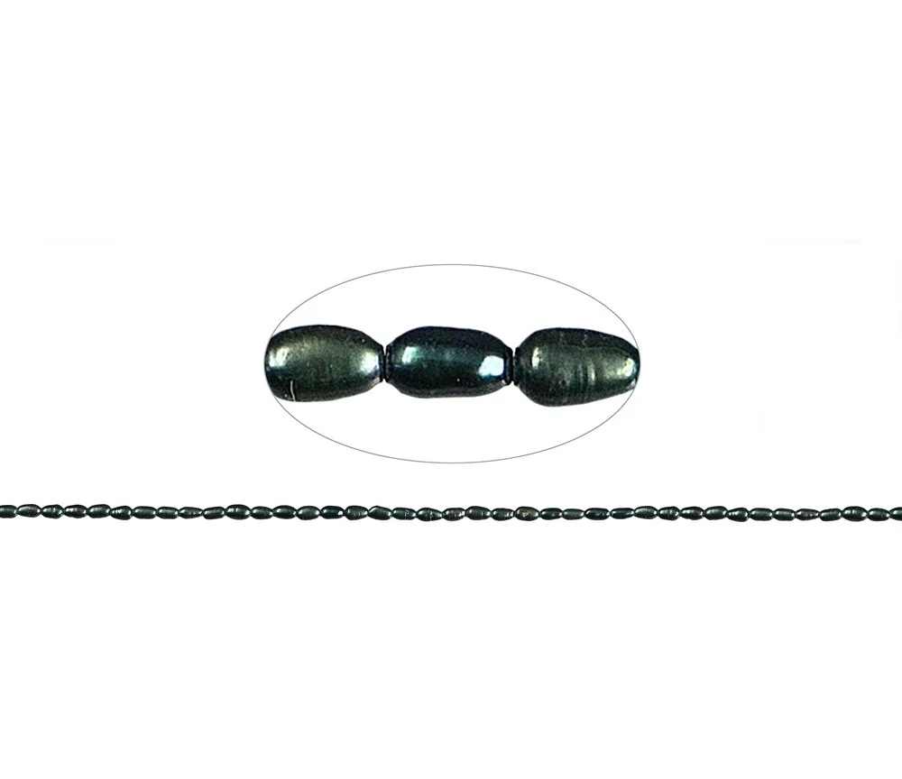 Heilstein & Edelstein-Strang - Reiskorn, Süßwasser-Perle AB, petrol (gef.), 04mm