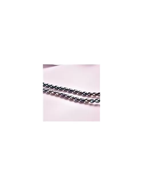 Heilstein & Edelstein-Strang - Reiskorn, Süßwasser-Perle, petrol (gef.), 05-06 x 03-04mm