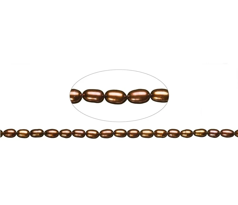 Heilstein & Edelstein-Strang - Reiskorn, Süßwasser-Perle A, braun (gef.), 06-07mm