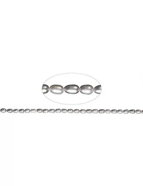 Heilstein & Edelstein-Strang - Reiskorn, Süßwasser-Perle A, silbergrau (gef.), 06-07mm