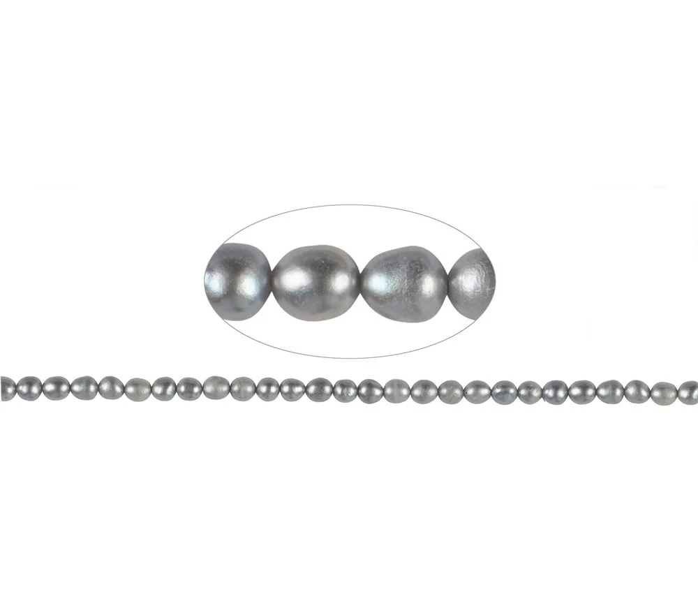 Heilstein & Edelstein-Strang - Reiskorn, Süßwasser-Perle A, silbergrau (gef.), 05-06mm