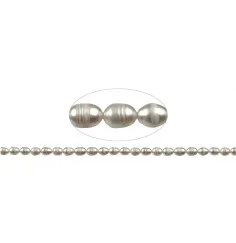 Heilstein & Edelstein-Strang - Reiskorn, Süßwasser-Perle AB, weiß-creme, 08 x 06-07mm