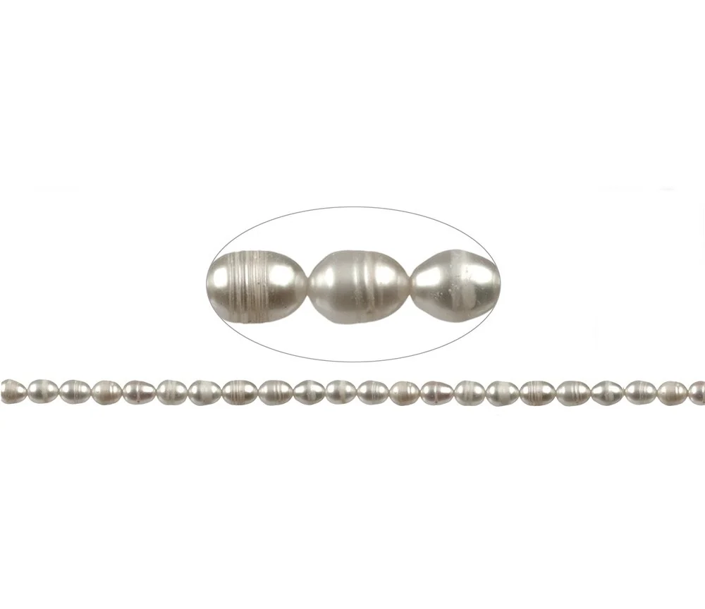 Heilstein & Edelstein-Strang - Reiskorn, Süßwasser-Perle AB, weiß-creme, 08 x 06-07mm