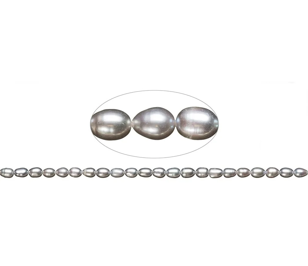 Heilstein & Edelstein-Strang - Reiskorn, Süßwasser-Perle A, silbergrau (gef.), 08-09mm