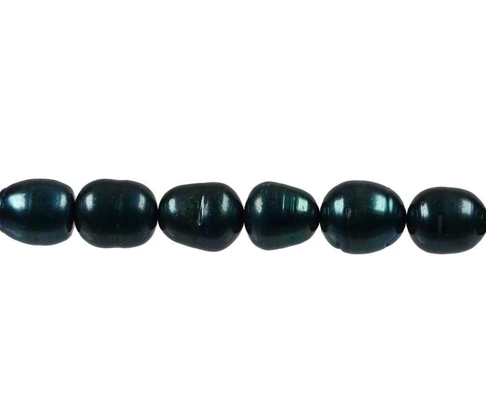 Heilstein & Edelstein-Strang - Reiskorn, Süßwasser-Perle B, petrol (gef.), 12-13mm