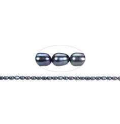 Heilstein & Edelstein-Strang - Reiskorn, Süßwasser-Perle, petrol (gef.), 06-07 x 04-05mm