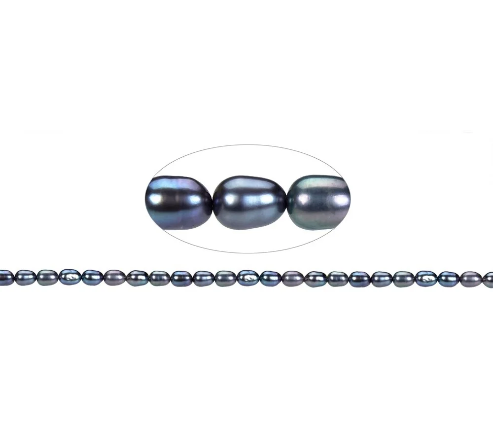 Heilstein & Edelstein-Strang - Reiskorn, Süßwasser-Perle, petrol (gef.), 06-07 x 04-05mm