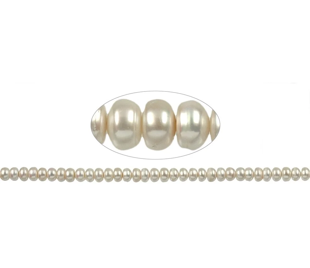 Heilstein & Edelstein-Strang - Button, Süßwasser-Perle, 05-06 x 09-10mm