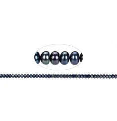 Heilstein & Edelstein-Strang - Button, Süßwasser-Perle A, petrol (gef.), 04 x 06-07mm